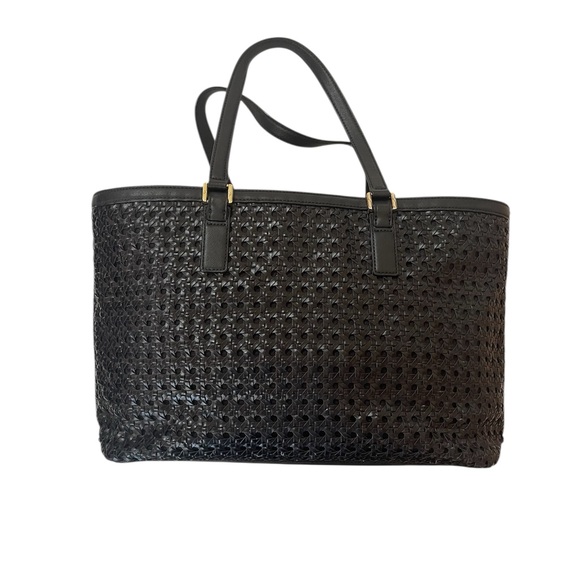Tory Burch Black Woven Gold Hardware Tote - Picture 4 of 14